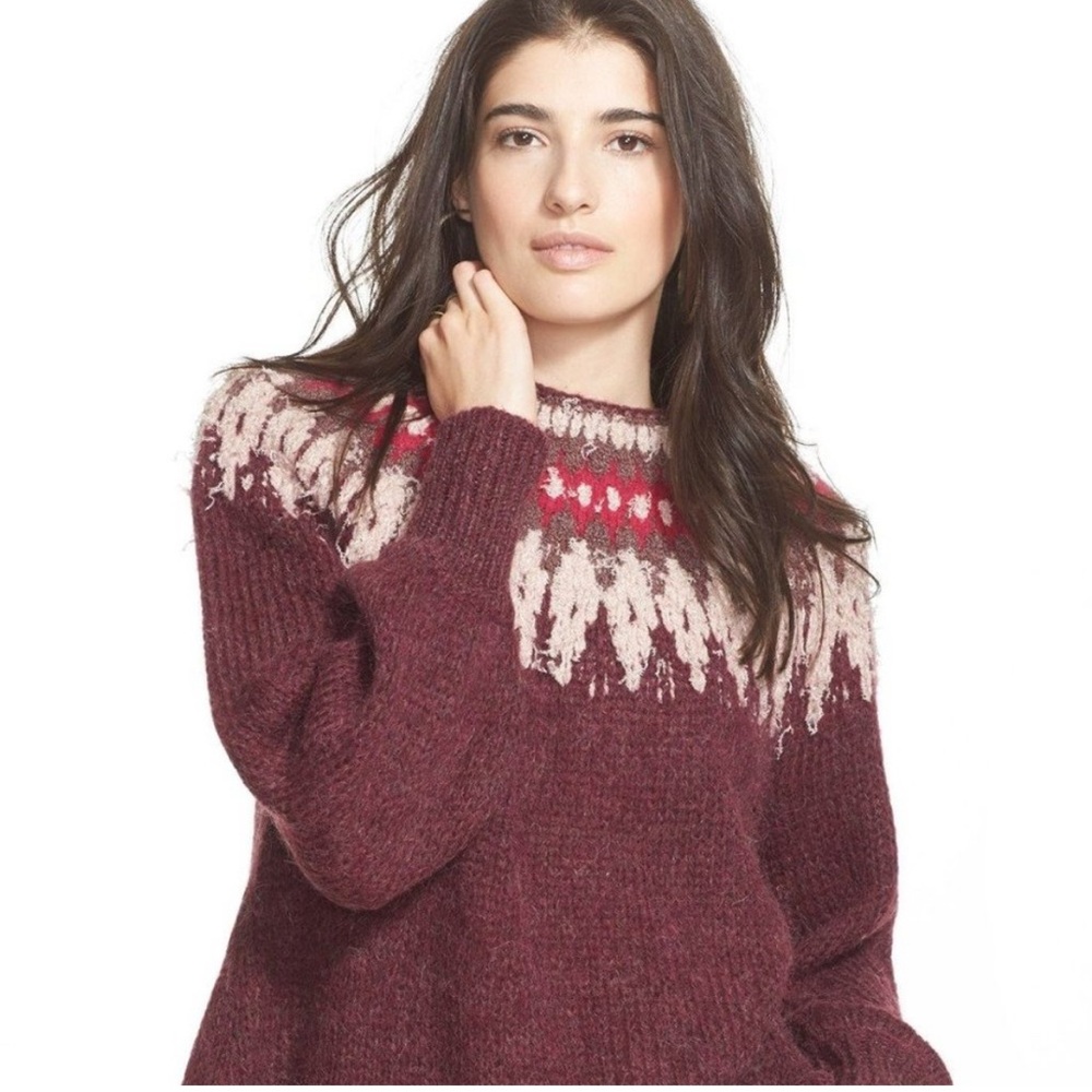 FREE PEOPLE Baltic Fair Isle Sweater - Berry - Sz. S - Picture 1 of 3